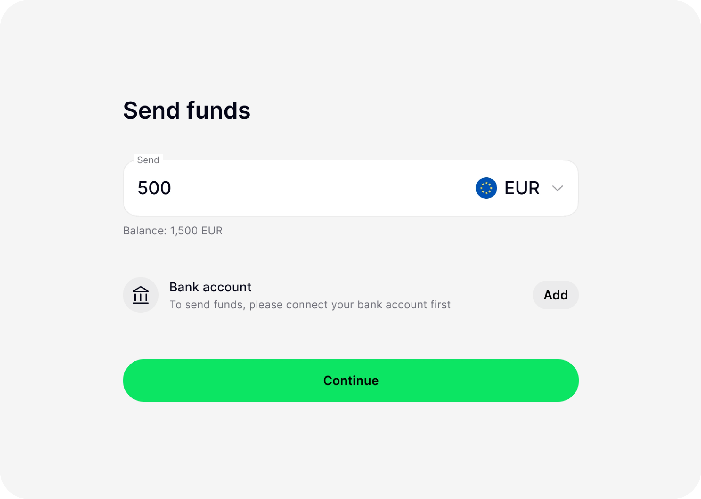 Send funds screen