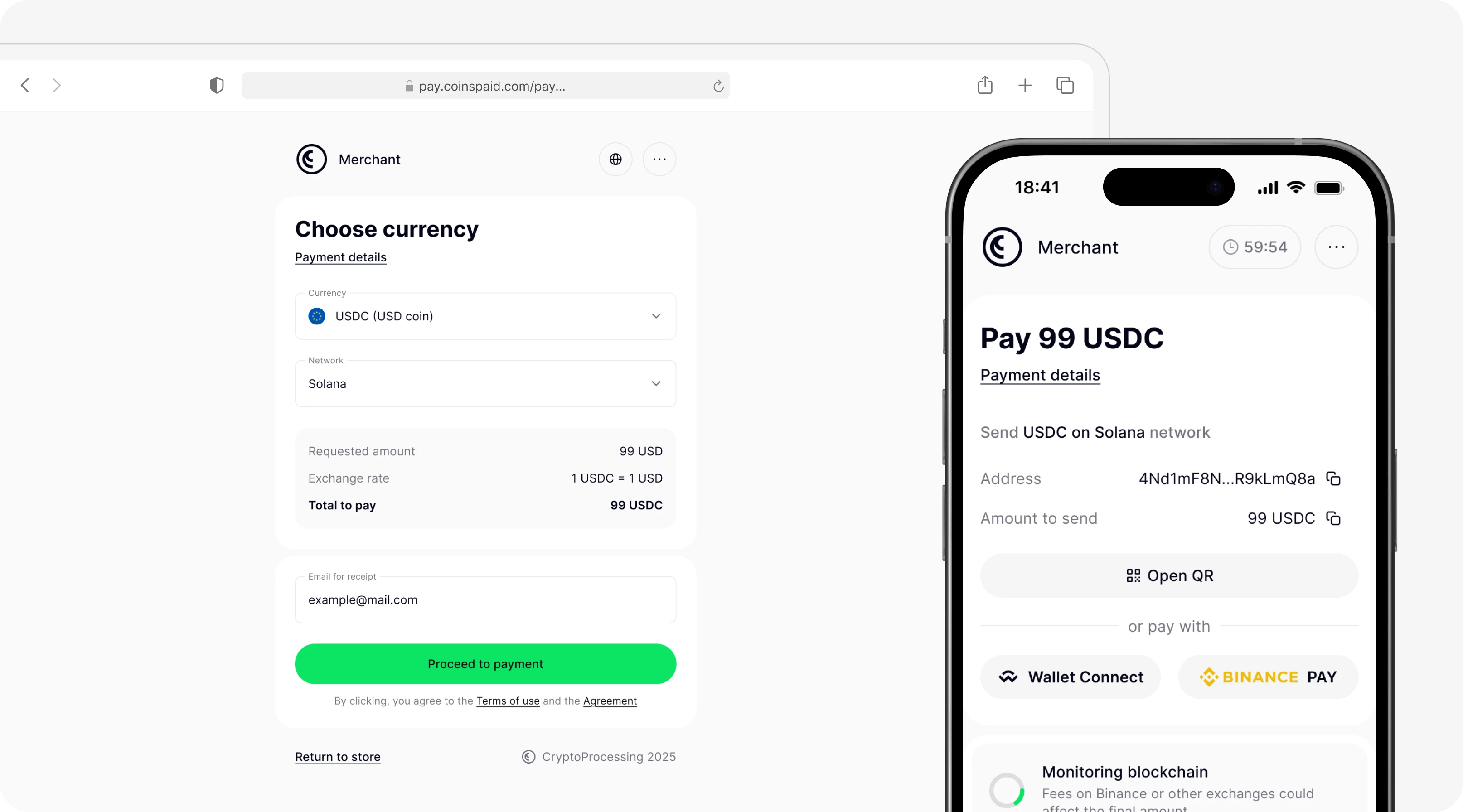 Crypto payment form overview