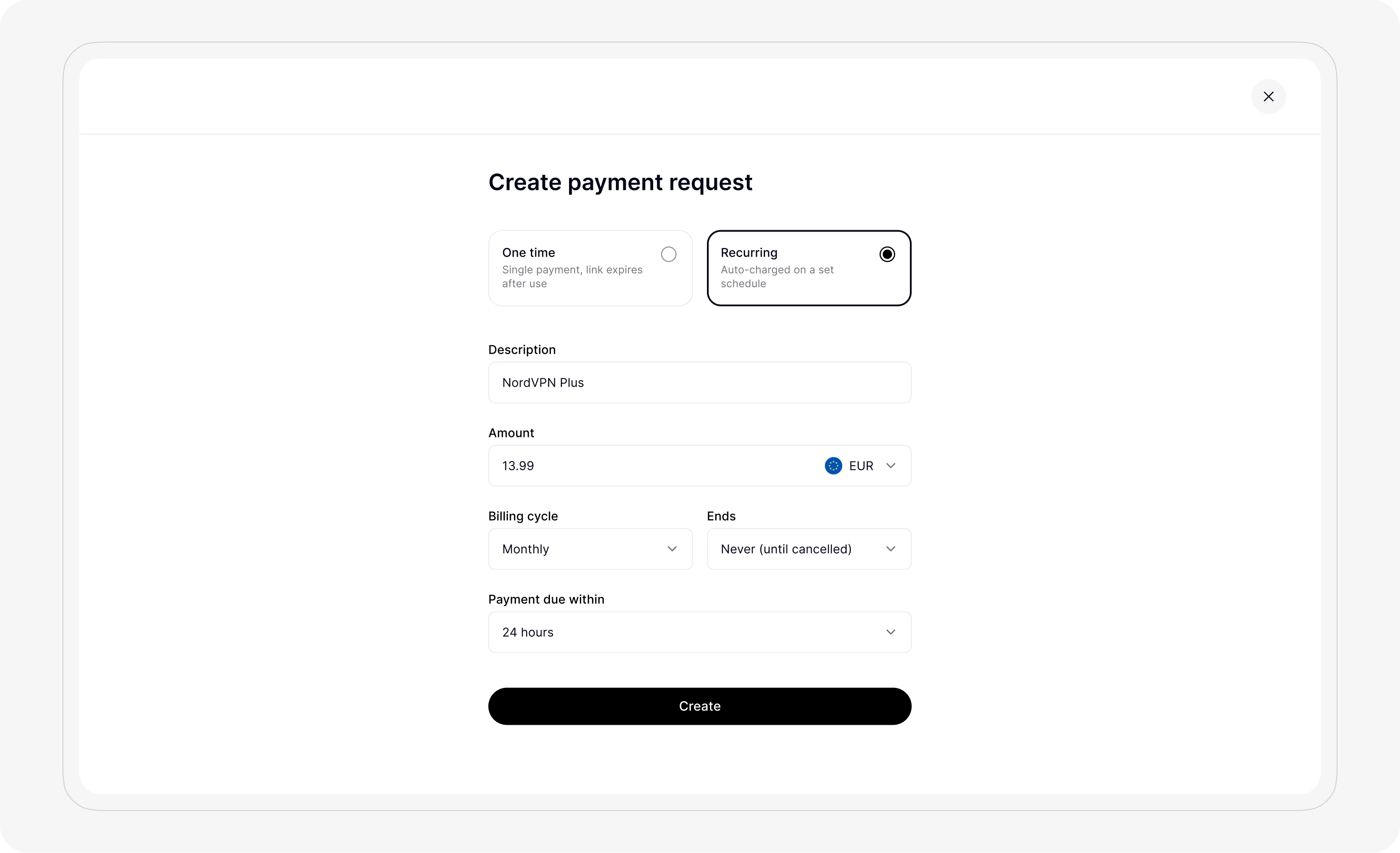 Merchant recurring payments settings