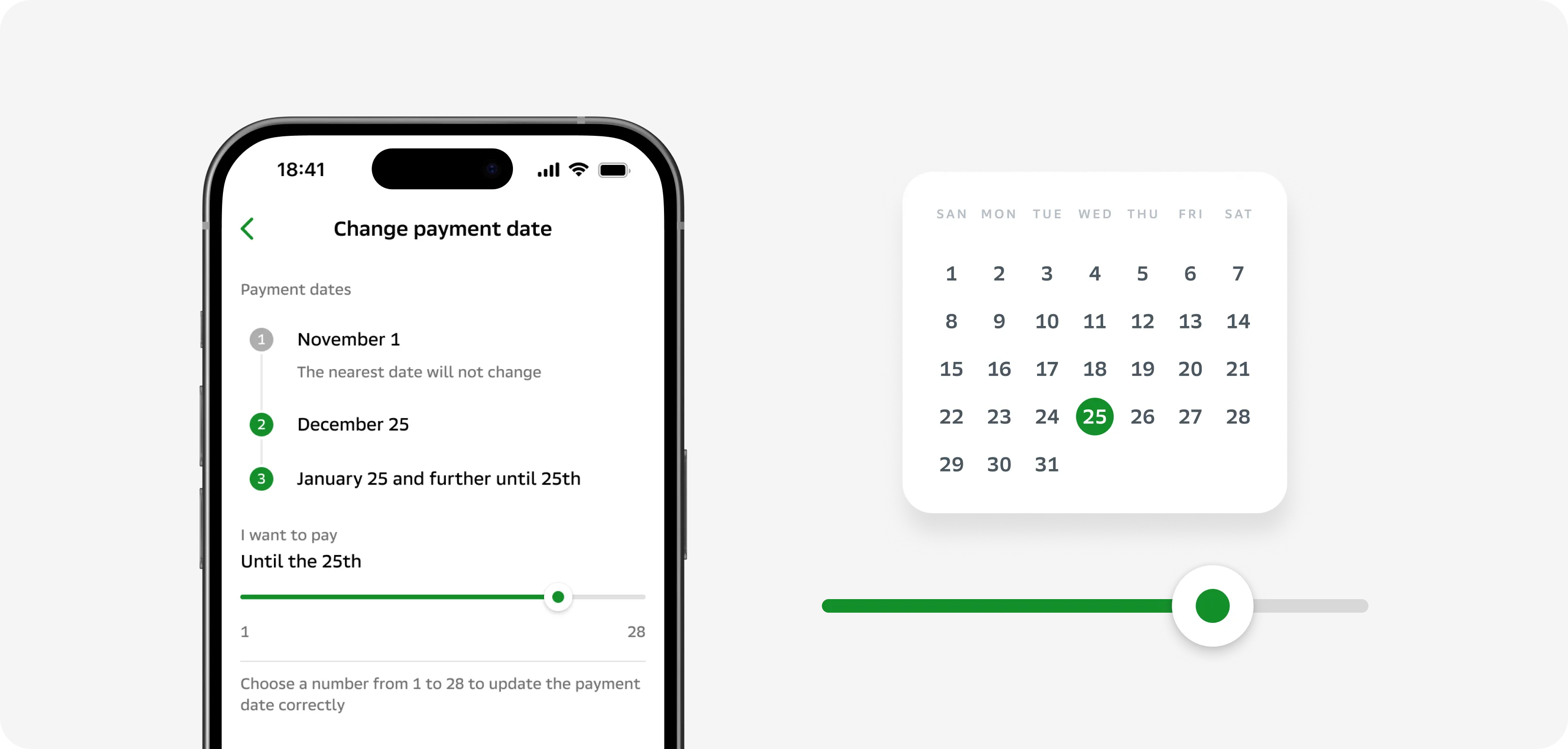 Payment date slider with timeline